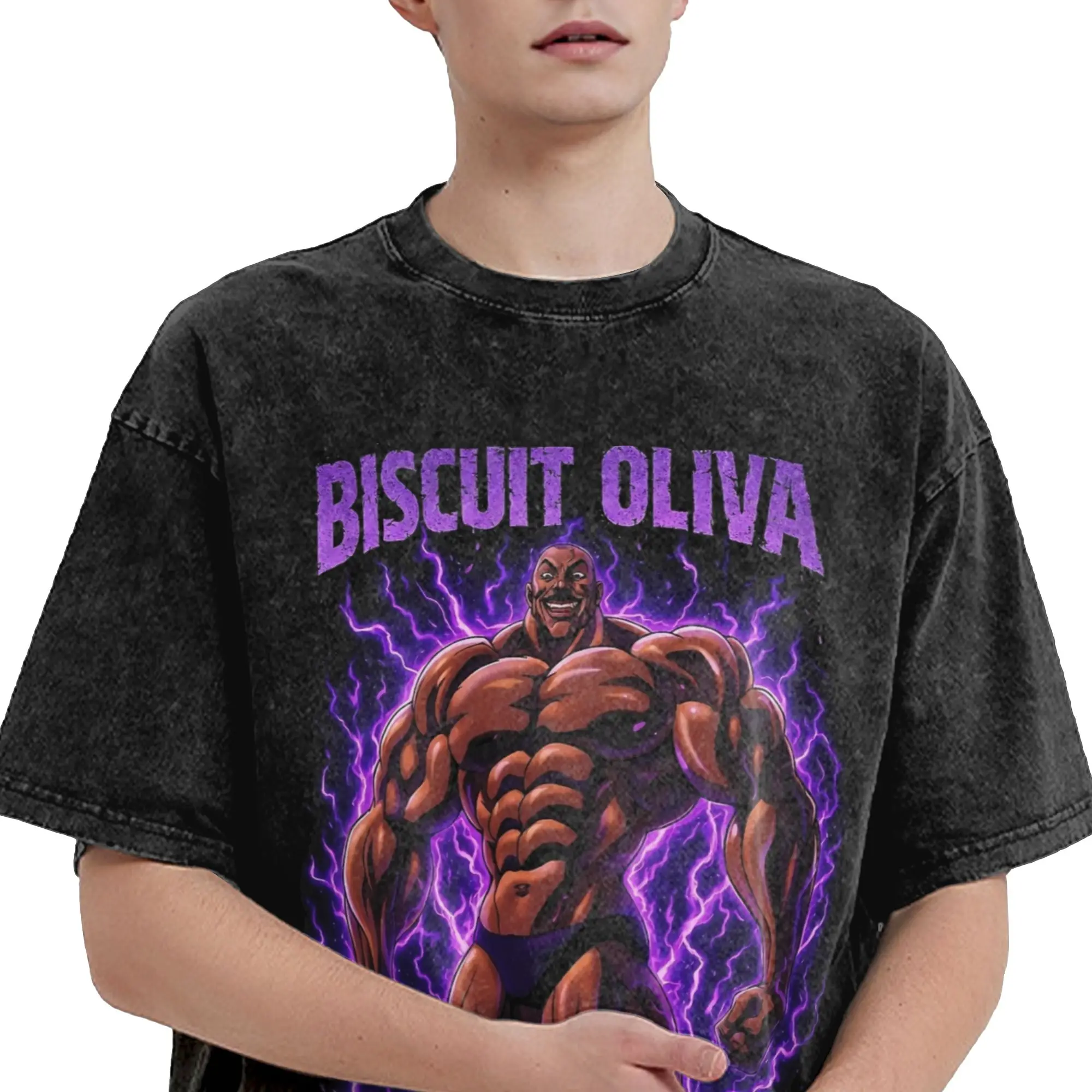 Camiseta Biscuit Oliva The Indomitable Baki, estilo streetwear, hip hop, vintage, para hombre y mujer, oversize, de verano