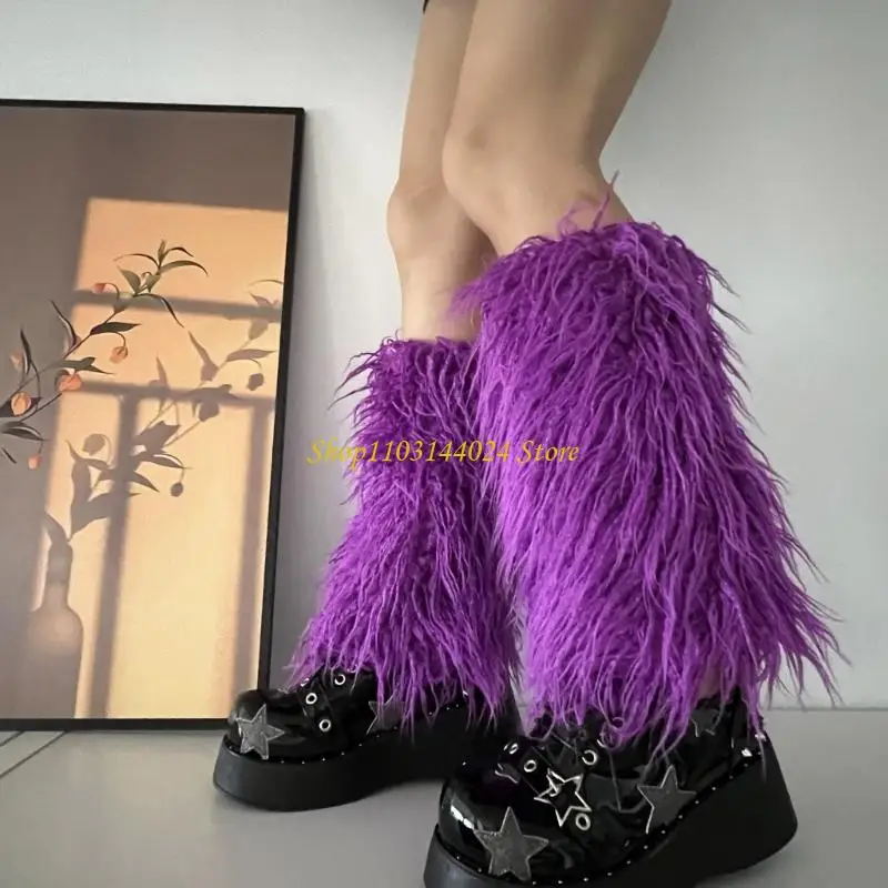 

N5KE Нечеткие гетры из искусственного меха Меховые сапоги на каблуке Длинные сапоги с манжетами на эластичной резинке Одна пара