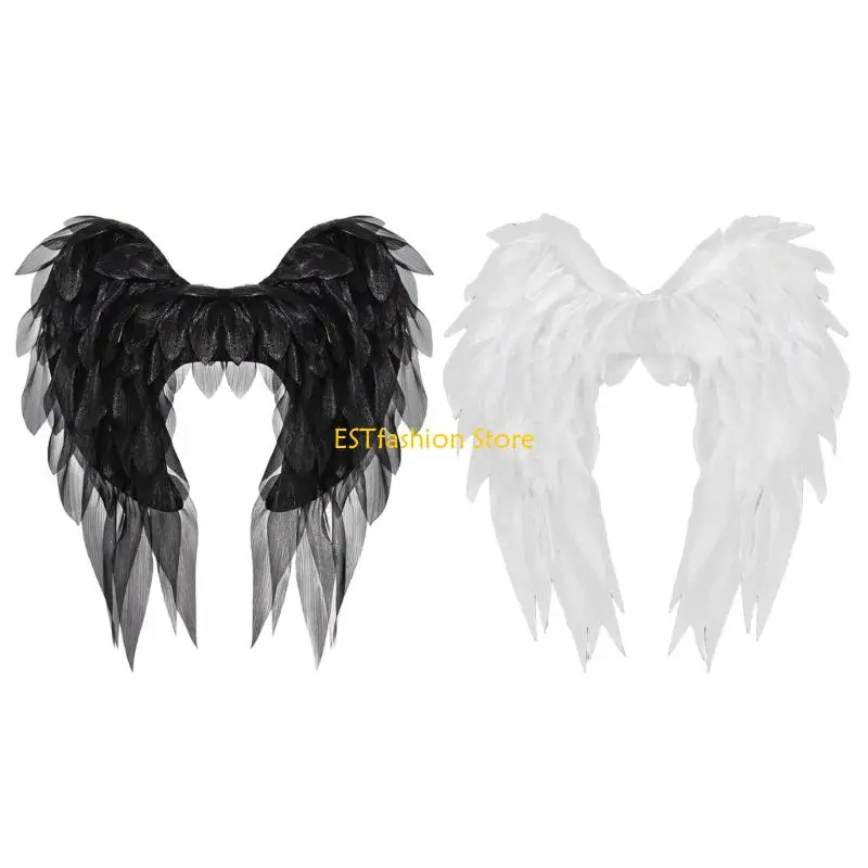 

Y5GC Elegant Black And White Organza Angel Wing With Adjustable Straps For Halloween Costume Role Play