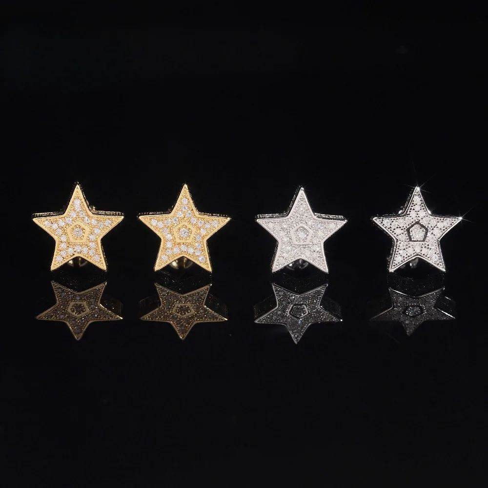 Iced Out D Color Moissanite Star Stud Earrings Screwback 925 Sterling Silver Hypoallergenic Earrings Gift for Women Men Rock