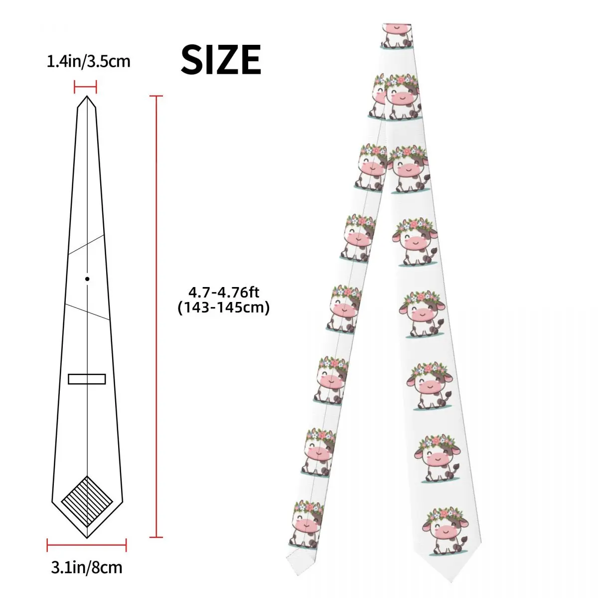 Очаровательная корова в цветочной короне, галстук для мужчин, шелковый полиэстер, 8 см, галстуки, костюмы для вечеринок, галстук, классический галстук Gravatas