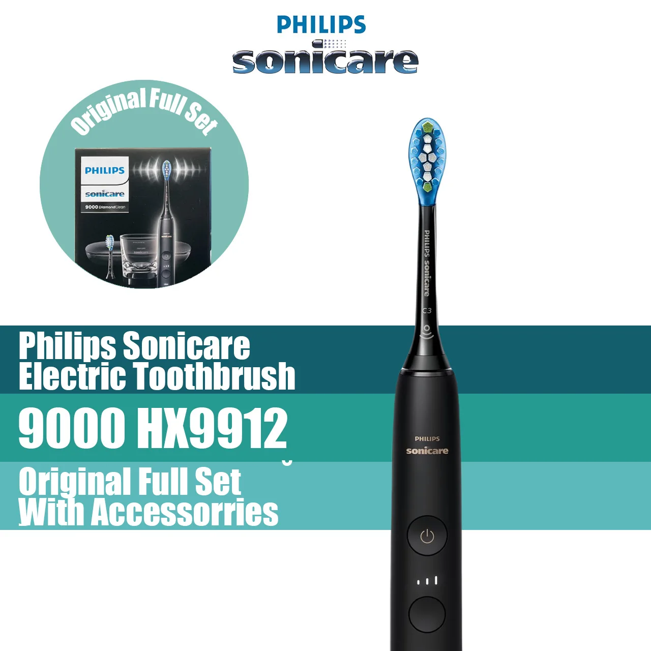 

Philips Sonicare DiamondClean HX9912 rechargeable electric toothbrush Philips Replacement Heads C3+W Adult Black, Pink