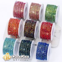 QIAO 10yd Crystal Color AB Glitter Rhinestone Chain Sew-On Trimming Glass Rhinestones for Needlework Trim Cup Strass Decorative
