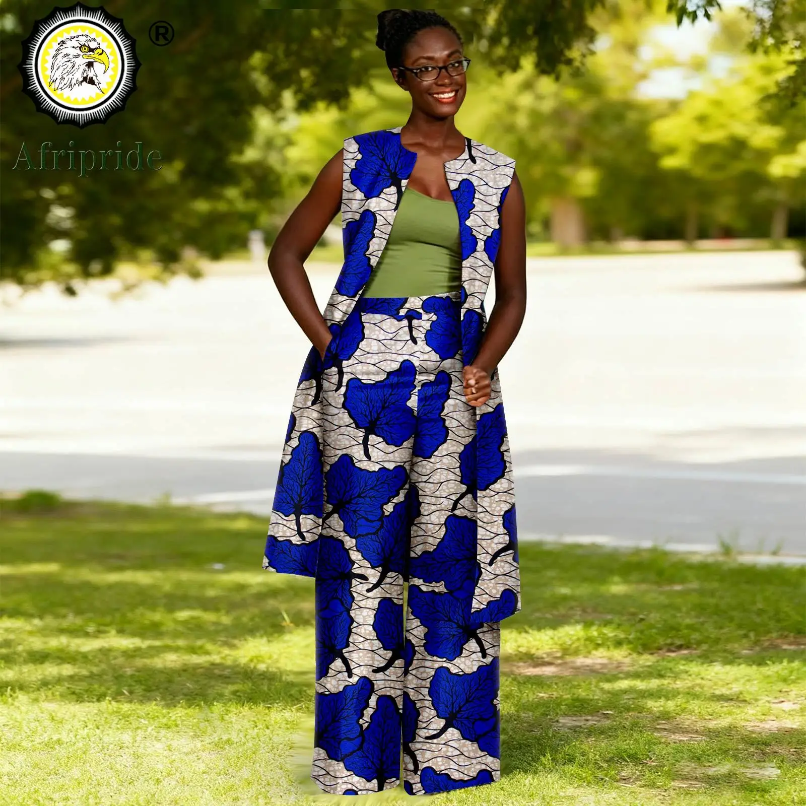 African Clothes for Women Sleeveless Open Front Long Shirts and  Pants 2 Piece Set Print Outfits Elegant Ankara Attire 2626002