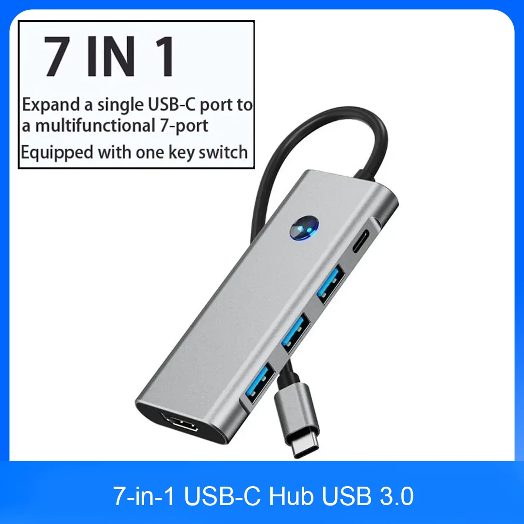 7 in 1 USB C Hub for MacBook Portable USB 3.0 5Gbps SD TF 3.0 Card Reader Multiport Adapter HDMI-Compatible for Monitor