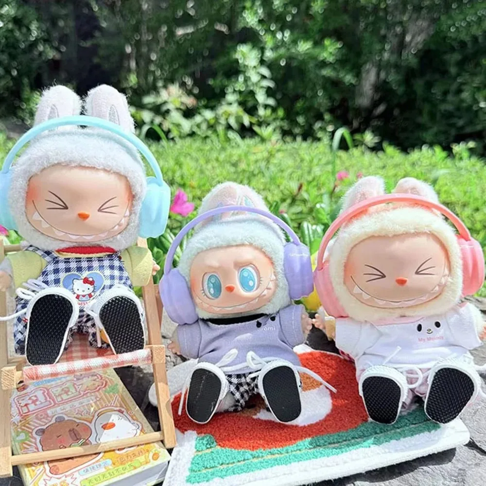 For 17cm Labubu  Accessories Colorful Headphones Set Kawaii Plush Doll Decoration Kid Gift Fashion Doll Outfit Headset Supplies