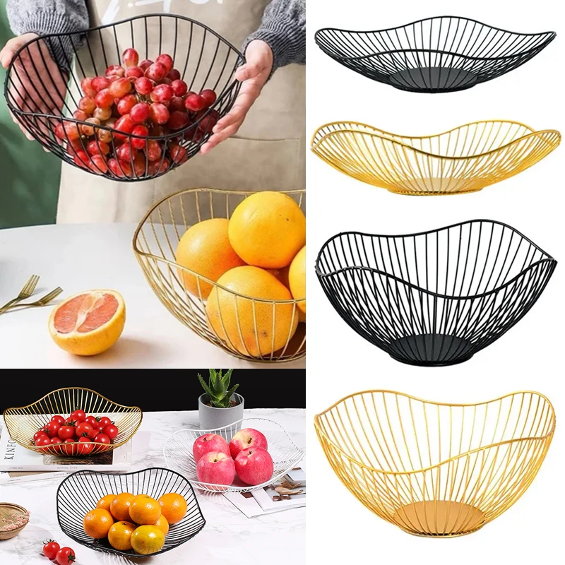 

Iron Fruit Basket Simple Modern Fruit Container Bowl Home Creative Snacks Bread Storage Drain Basket Table Snacks Display Tray