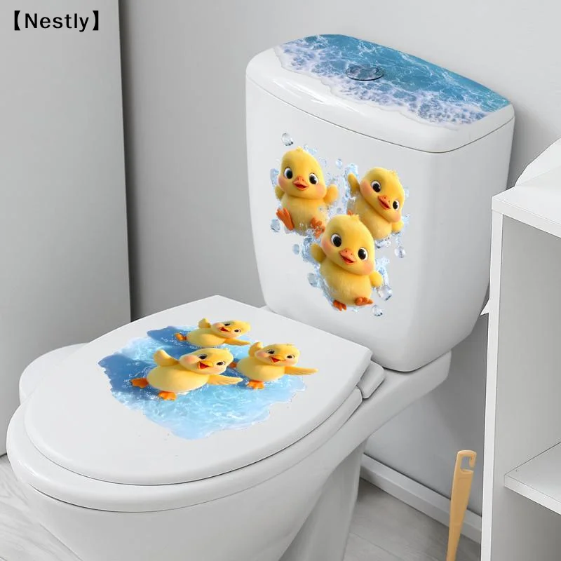 Cartoon Playing Water Duck Toilet Sticker Self-Adhesive Beautify Home Bathroom Decoration〔Nest〕