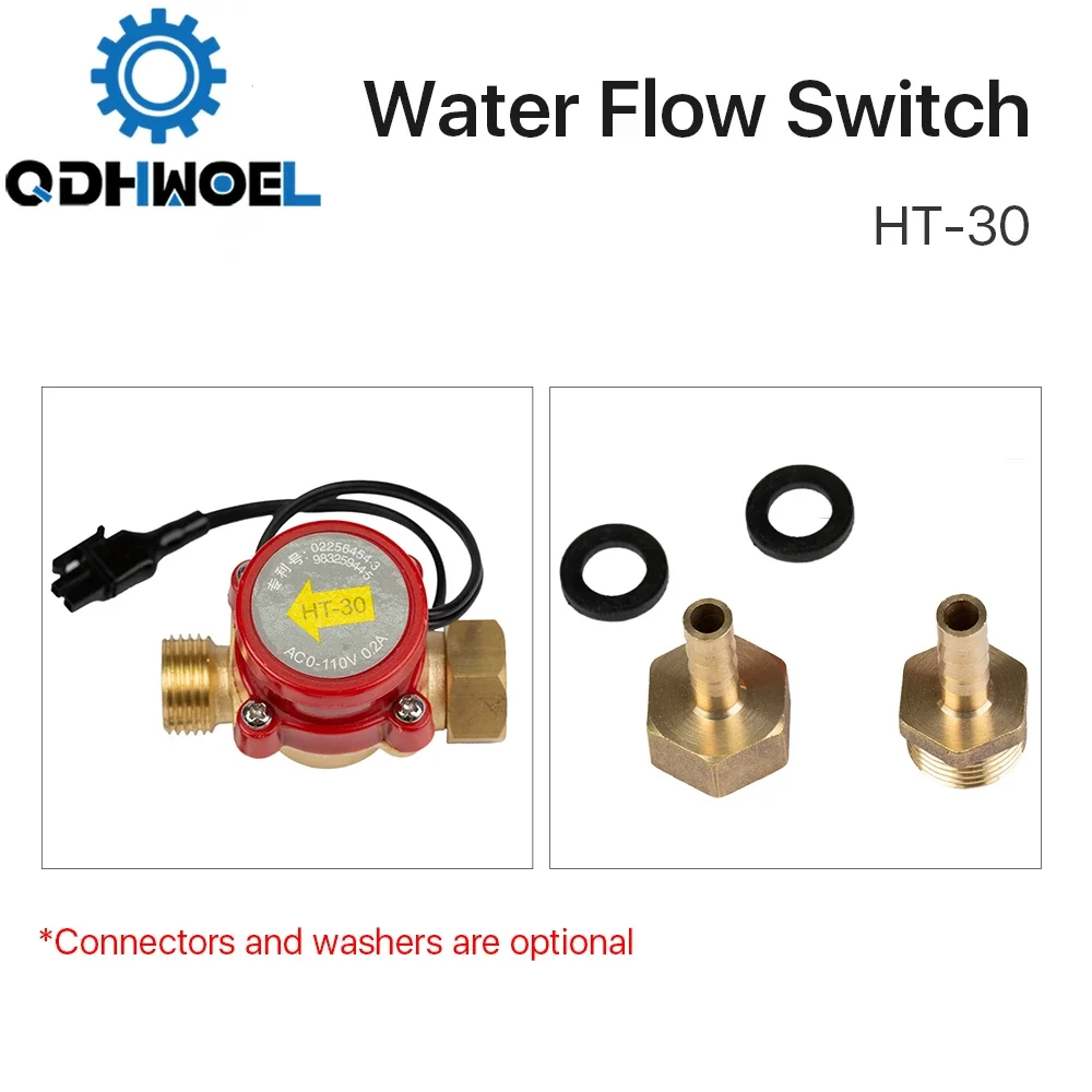 QDHWOEL Water Flow Switch Sensor 8/10/12mm HT-30 Protect for CO2 Laser Engraving Cutting Machine