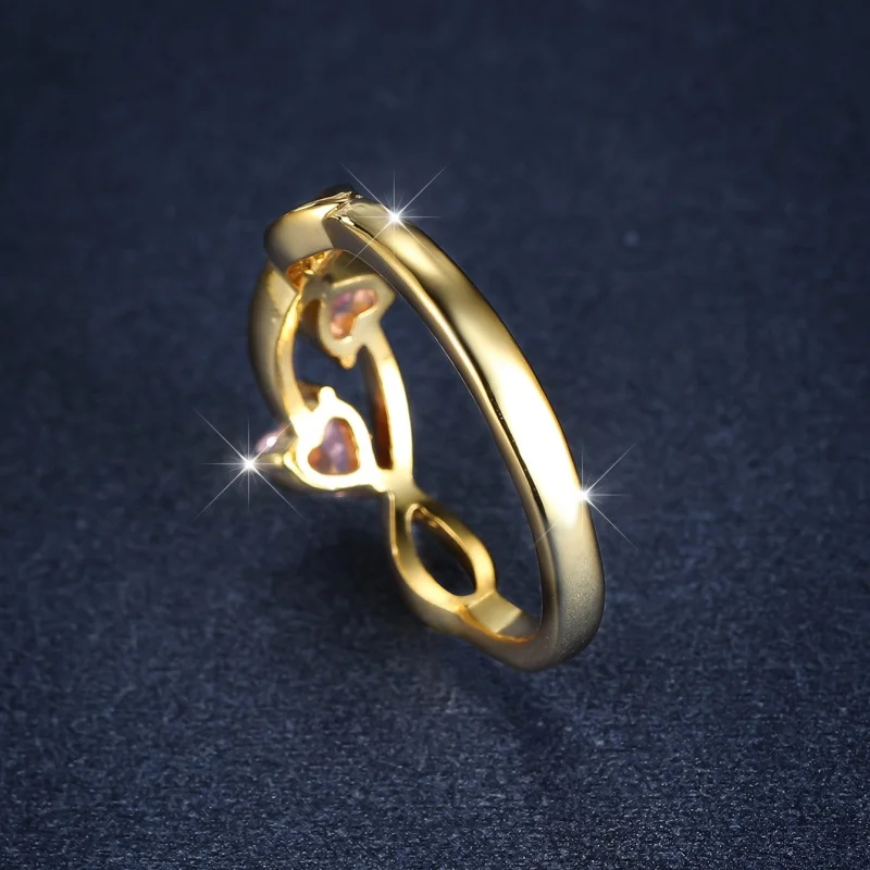 2026 New High-end Double Heart-shaped Pink Zircon Ring with Interwoven Twisted Arm Design and Atmosphere Matching Accessory