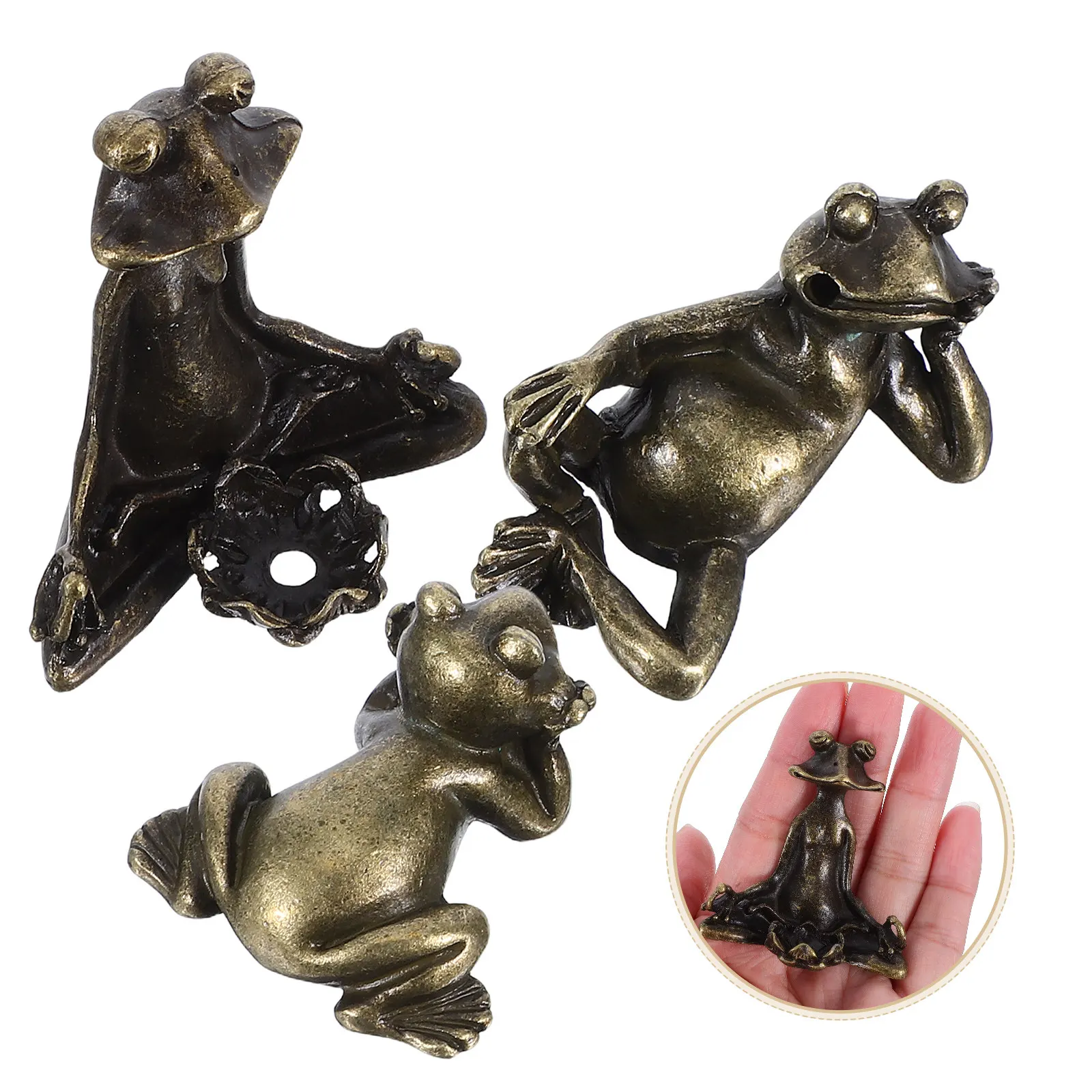 3Pcs Brass Frog Incense Stick Holder Compact Sturdy Design Serene Atmosphere for Relaxation Meditation Aromatherapy Desktop