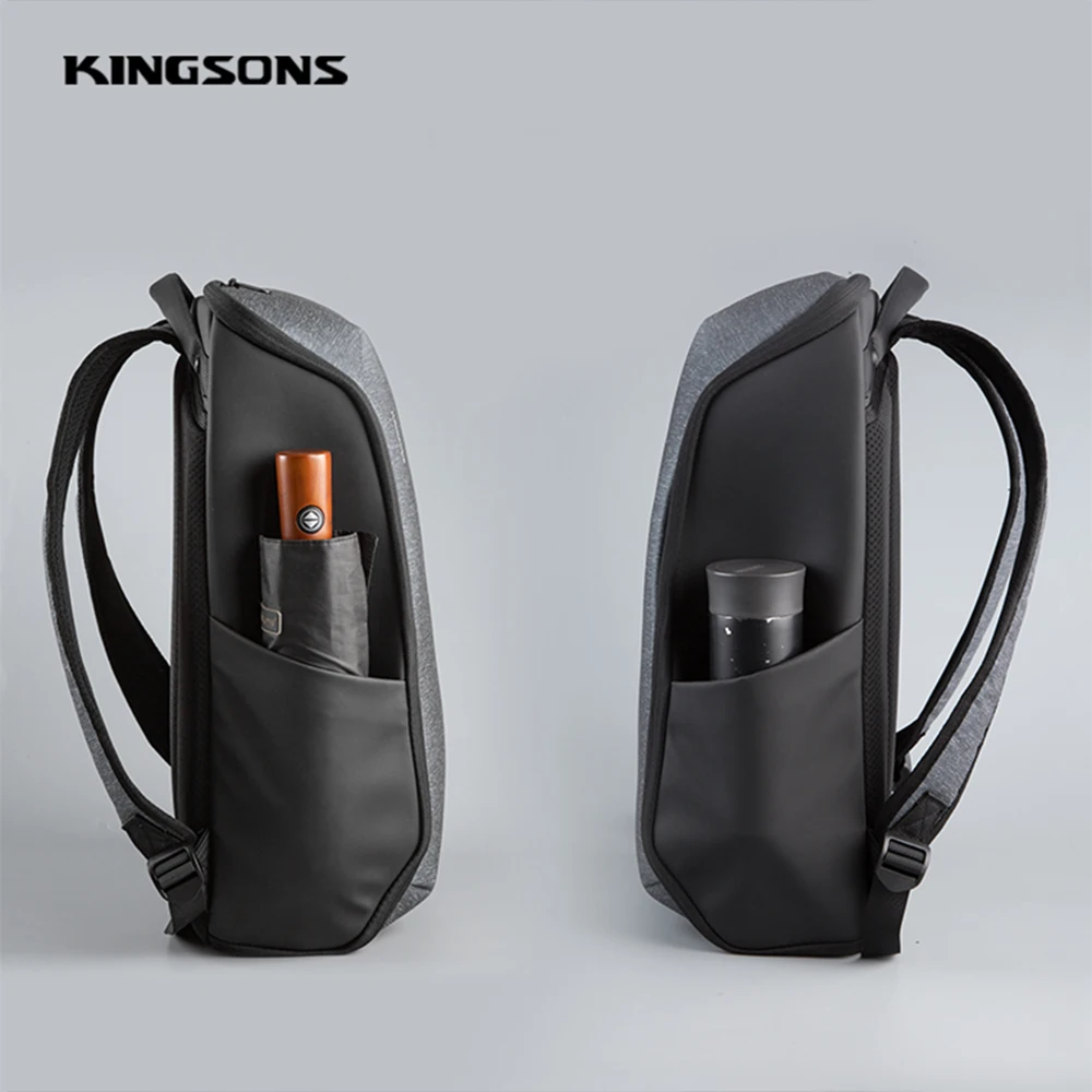 Mochila Kingsons para hombre, compatible con portátil de 15 pulgadas con recarga USB mejorada, Mochila impermeable antirrobo de viaje multifuncional