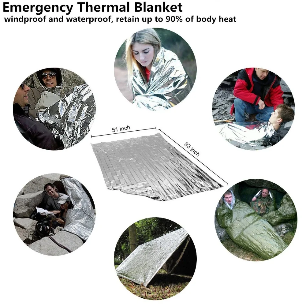 Outdoor Emergency Thermal Blanket, Waterproof Survival Blanket, Aluminum Foil, Hot Space, Rescue Curtain, Military Blanket