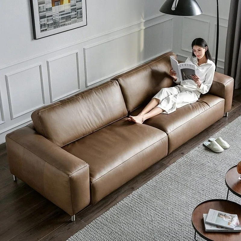 Italian leather office sofa, reception three people first layer cowhide combination