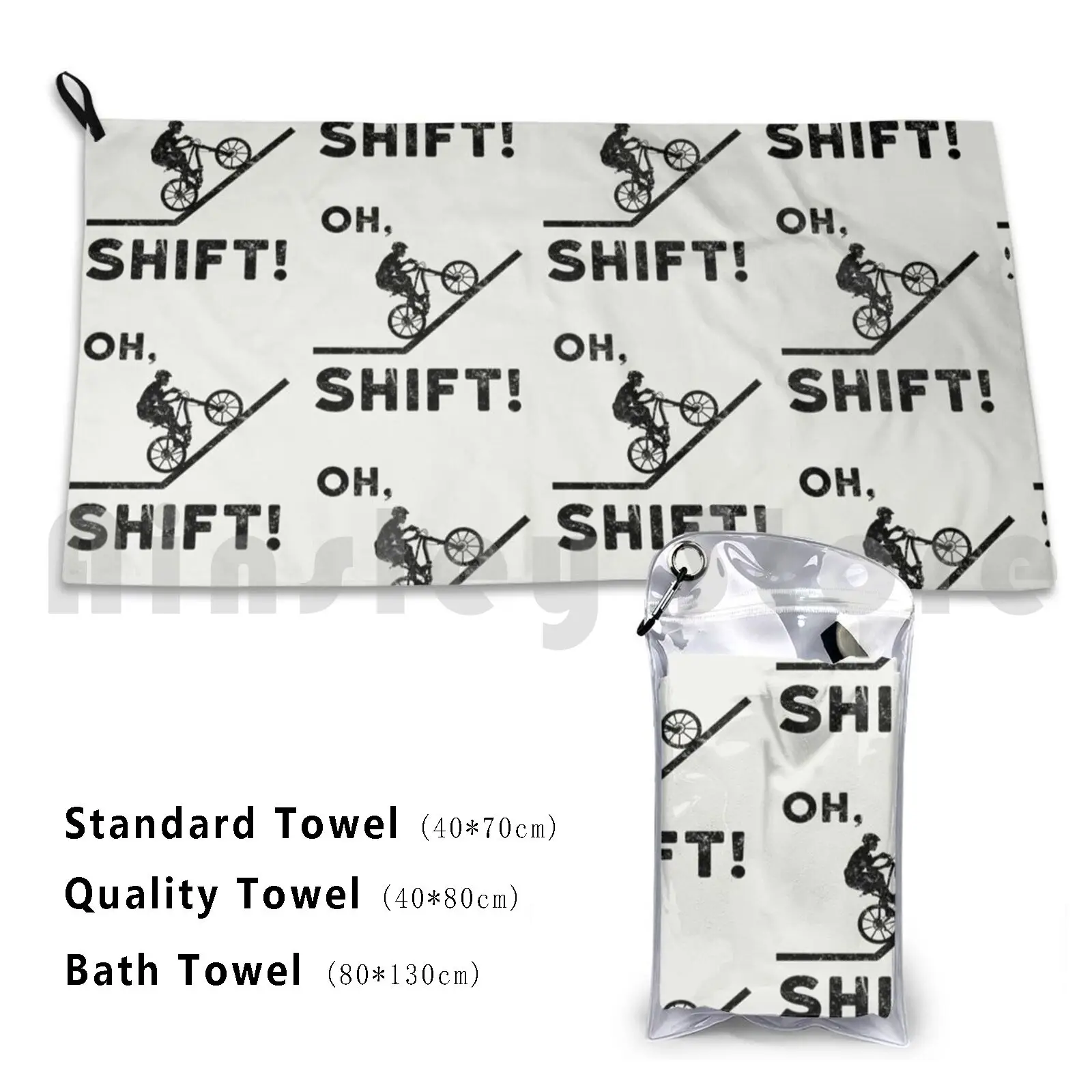 Oh Shift! Funny Mountain Biking Design Bath Towel Beach Cushion Mountain Bike Trail Running Bike Biking Rider