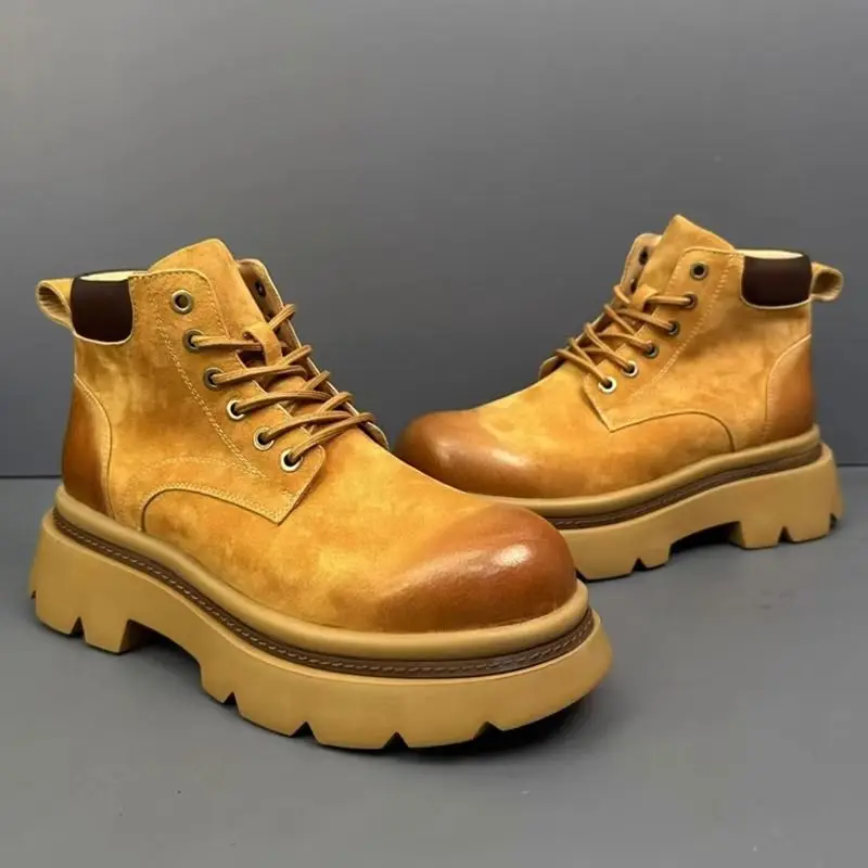 

Trendy British Style Boots Men's Commuter Shoes Large Head Low Help Yellow Boots Thick Bottom Casual Work Boots