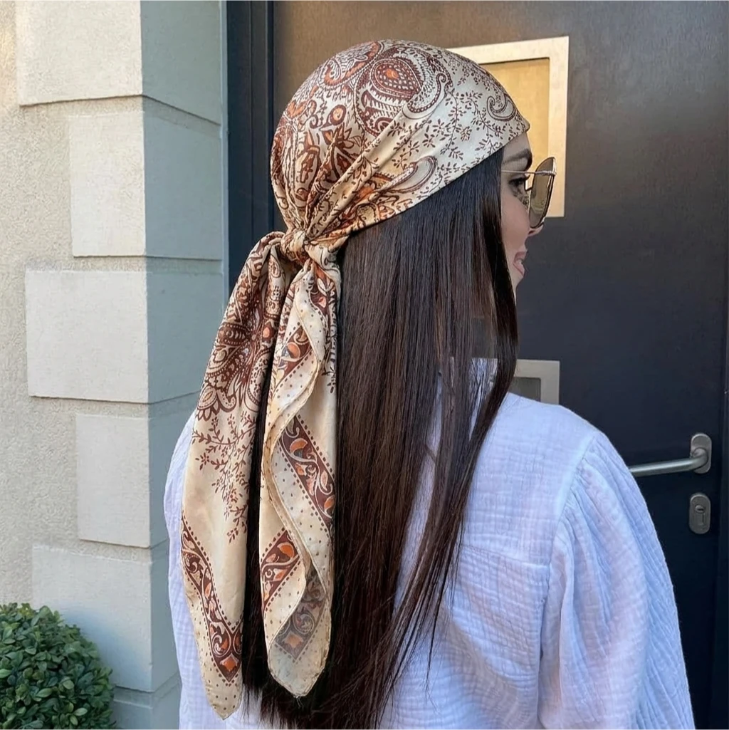 2026 Luxury Brand Silk Satin Square Scarf Women Hijab Bandana Muslim Headscarves Shawl Wrap Ladies Headband Neckerchief Foulard