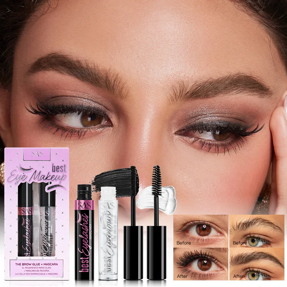 Set mascara nero impermeabile e primer per ciglia, volumizzante, arricciatura naturale, formula non sbavata a lunga durata
