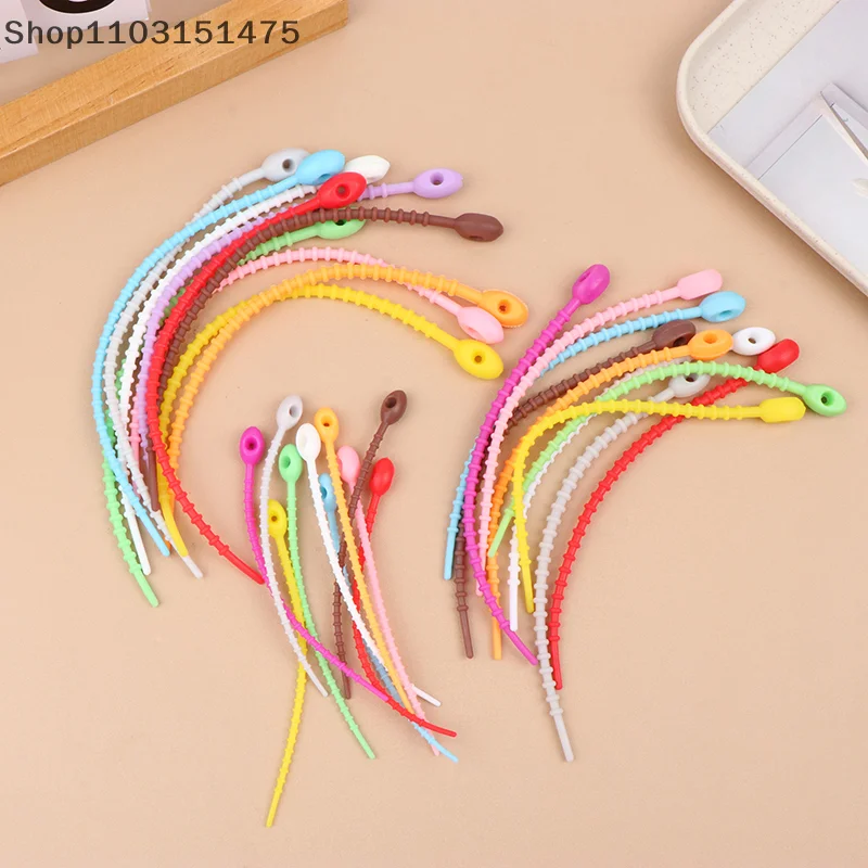 10Pcs Cute Candy Color Silicone Reusable Bag Ties Twist Wire Fasten Cable Zip Tie Headset Data Line Universal Lanyard Strap