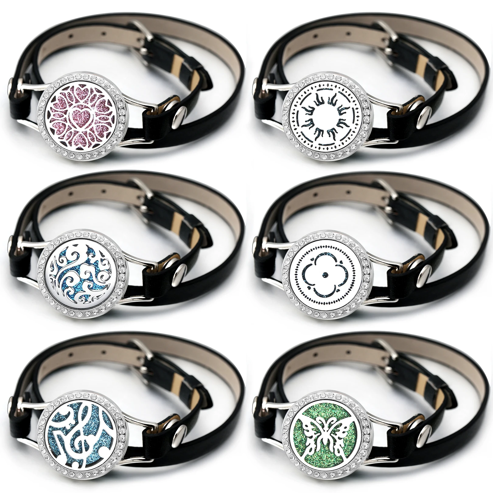 Tree of Life Aromatherapy Leather Bracelet Cubic Zirconia Essential Oil Perfume Locket Bracelet Couple Wristband Gifts Jewelry