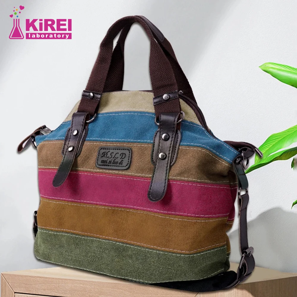 Hot Sell Ladies Fashion Handbag Patchwork Rainbow One Shoulder Canvas Messenger Bag Large Capacity Travel Bag