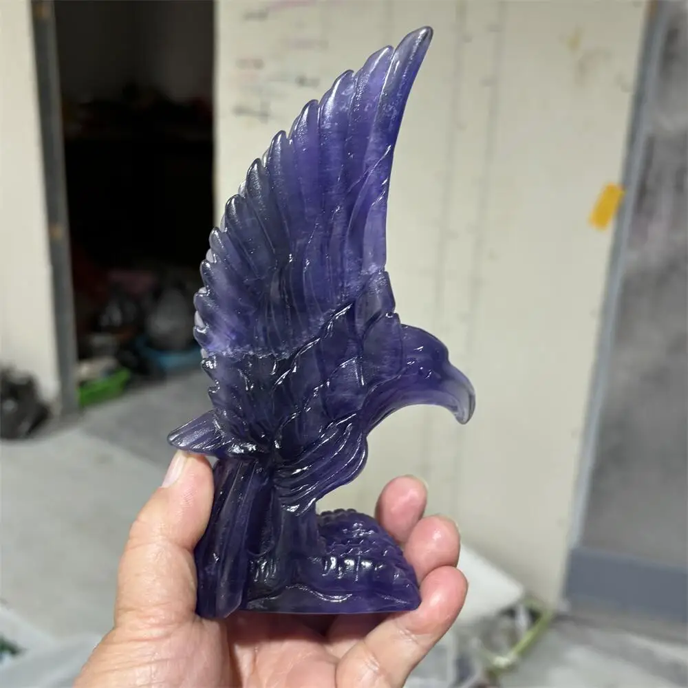 1PC Natural Purple Fluorite Eagle Carving Witchcraft Ornaments Home Decor Accessory Room Decoration Gift Animal Statue