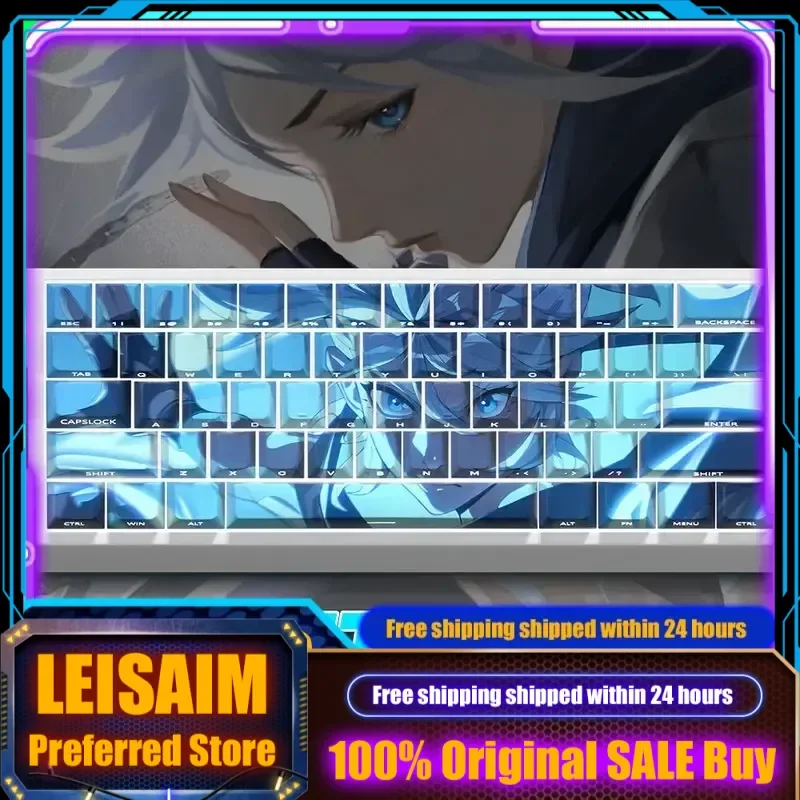 Set Keycap Anime untuk Keyboard Mekanik Tema Valorant Jett Profil Cherry PBT Ukiran Samping Kustom Transparan PC Gaming Hadiah
