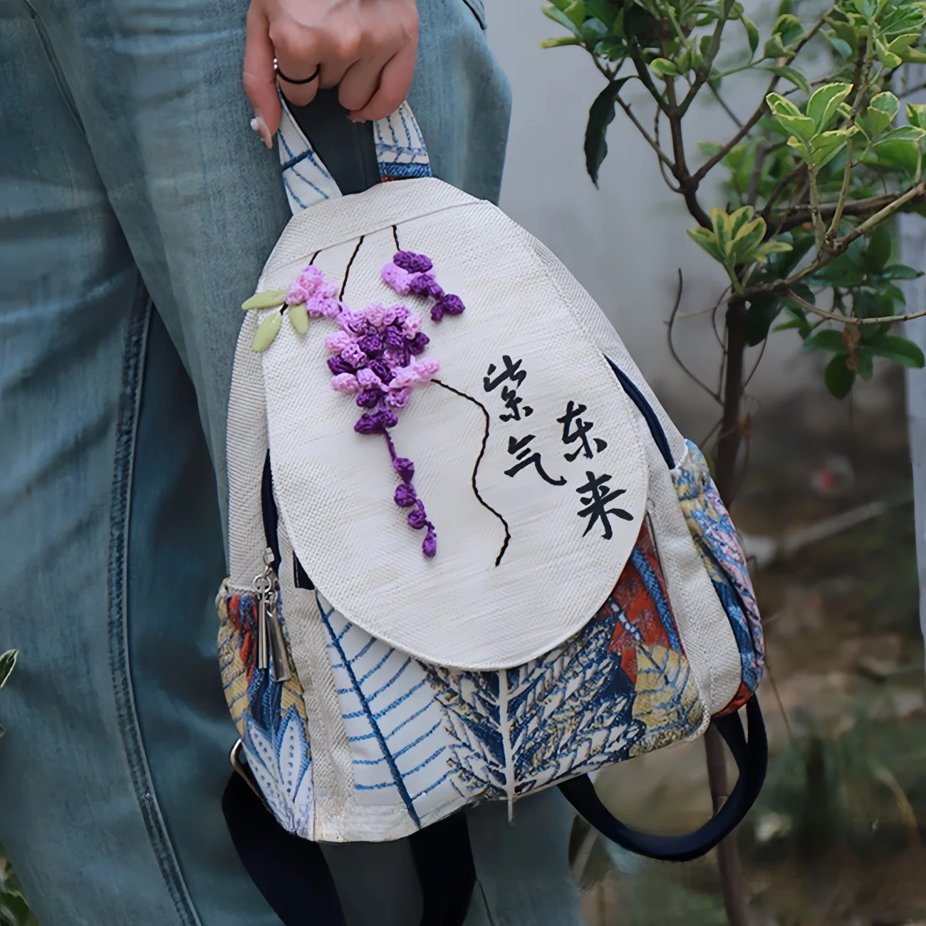 Bolsa de lona de varias capas tejida a mano con forma de glicina, regalo de cumpleaños para novia