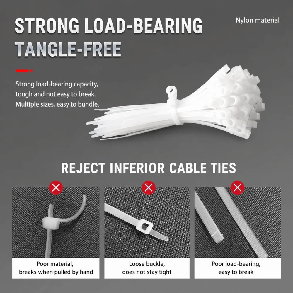 100Pcs Nylon Cable Tie Gear Self Lock Buckle Multi Wire Wrap Self Lock Strap Hard Plastic Shell Screw Fix Hole