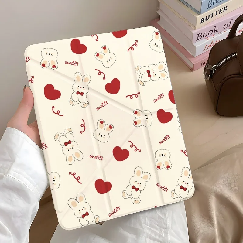 Rabbit Heart IPad Case for 9th/8th/7th 10.2in 6th 5th 9.7in Air1/2 Tablet Cover 2025 Air7/6 11th A16 11 Pro 10.5in Tri-fold Case