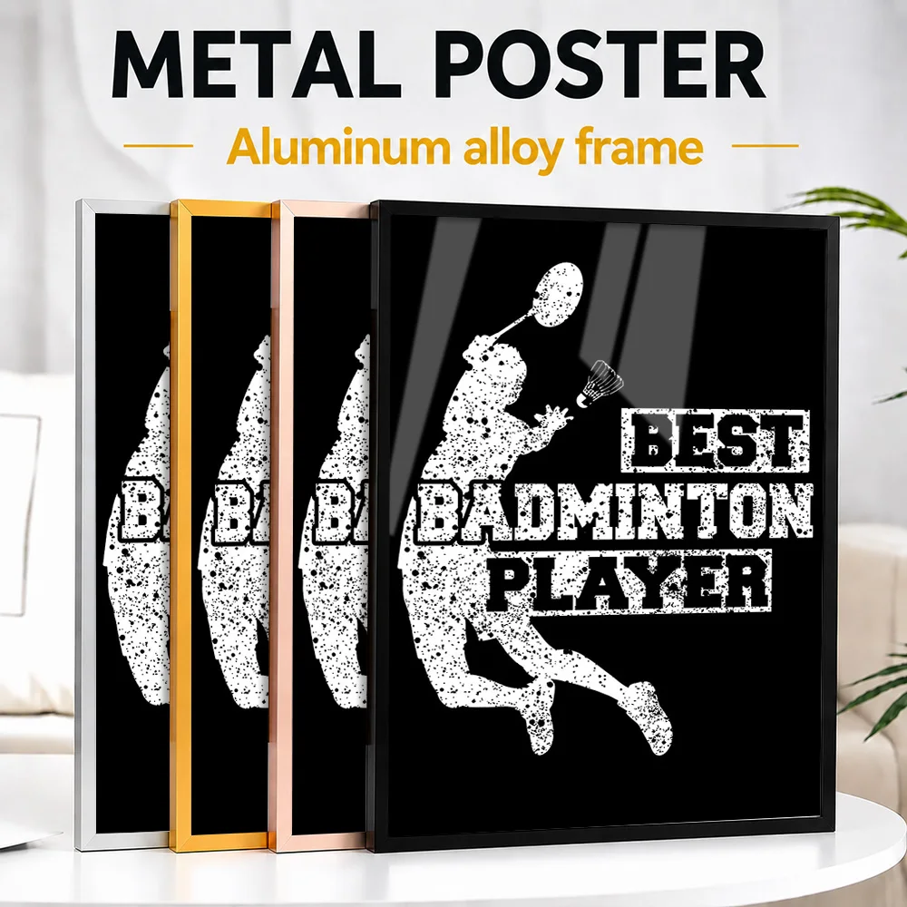Best Badminton Player Framed Aluminum Metal Poster Customized Photo Dynamic Court Style Wall Art For Study Ideal Birthday Gift