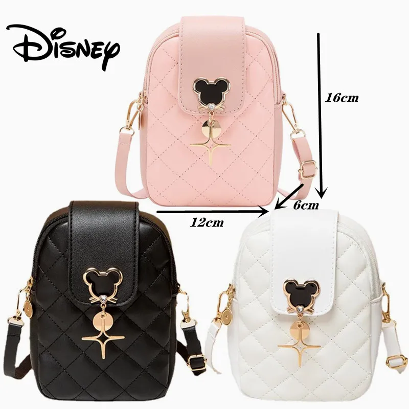 Disney-Bolso cruzado de Mickey Mouse para mujer, bolsa de almacenamiento móvil con bordado de diamantes a la moda, bolso de hombro informal para