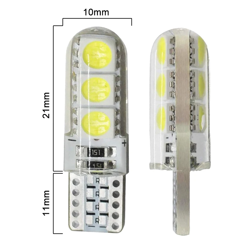 10 PCS W5W T10 Car Signal LED Bulbs 12V COB 6SMD Super Bright White Auto Interior Dome Door Maps  Wedge Side License Plate Lamps