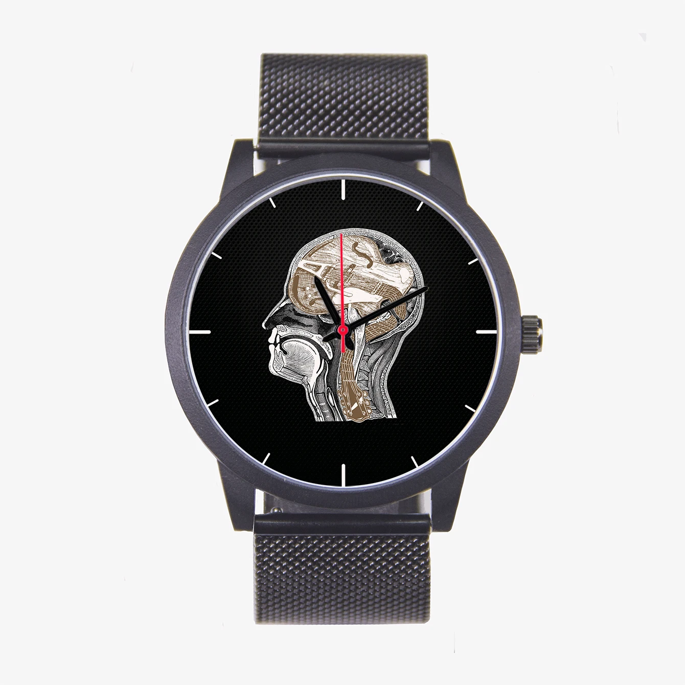 2024 Customize Quartz Wrist Men's Watch 3Hands Guitar Bass Head perspective view Brain Design