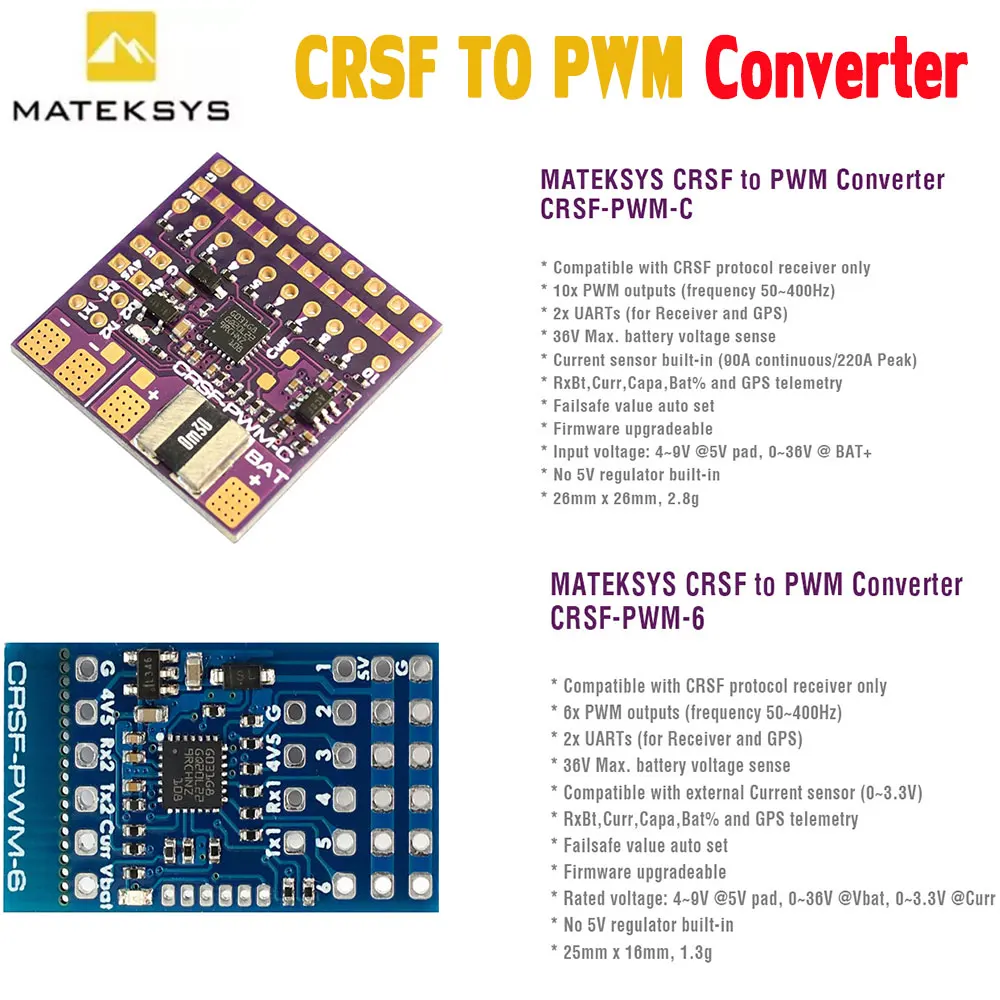 MATEK Mateksys CRSF إلى PWM محول CRSF-PWM-6 / CRSF-PWM-C لاستقبال بروتوكول CRSF TBS Crossfire Nano SE RC FPV الطائرة بدون طيار