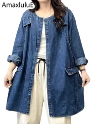 Max LuLu-Casaco de trincheira jeans solto com gola em O feminino, roupa longa clássica, corta-vento estampado casual, moda vintage, primavera