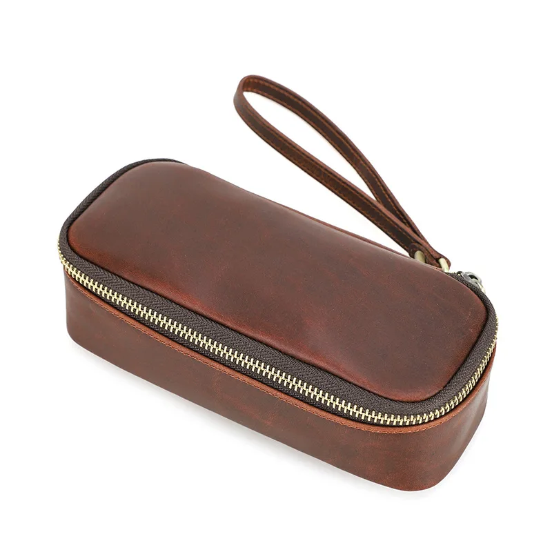 Cowhide Leather Tobacco Smoking Pipe Bag Pouch Handheld Tobacco Pipe Stash Bag Case Travel Portable Tobacco Pipe Storage Bag