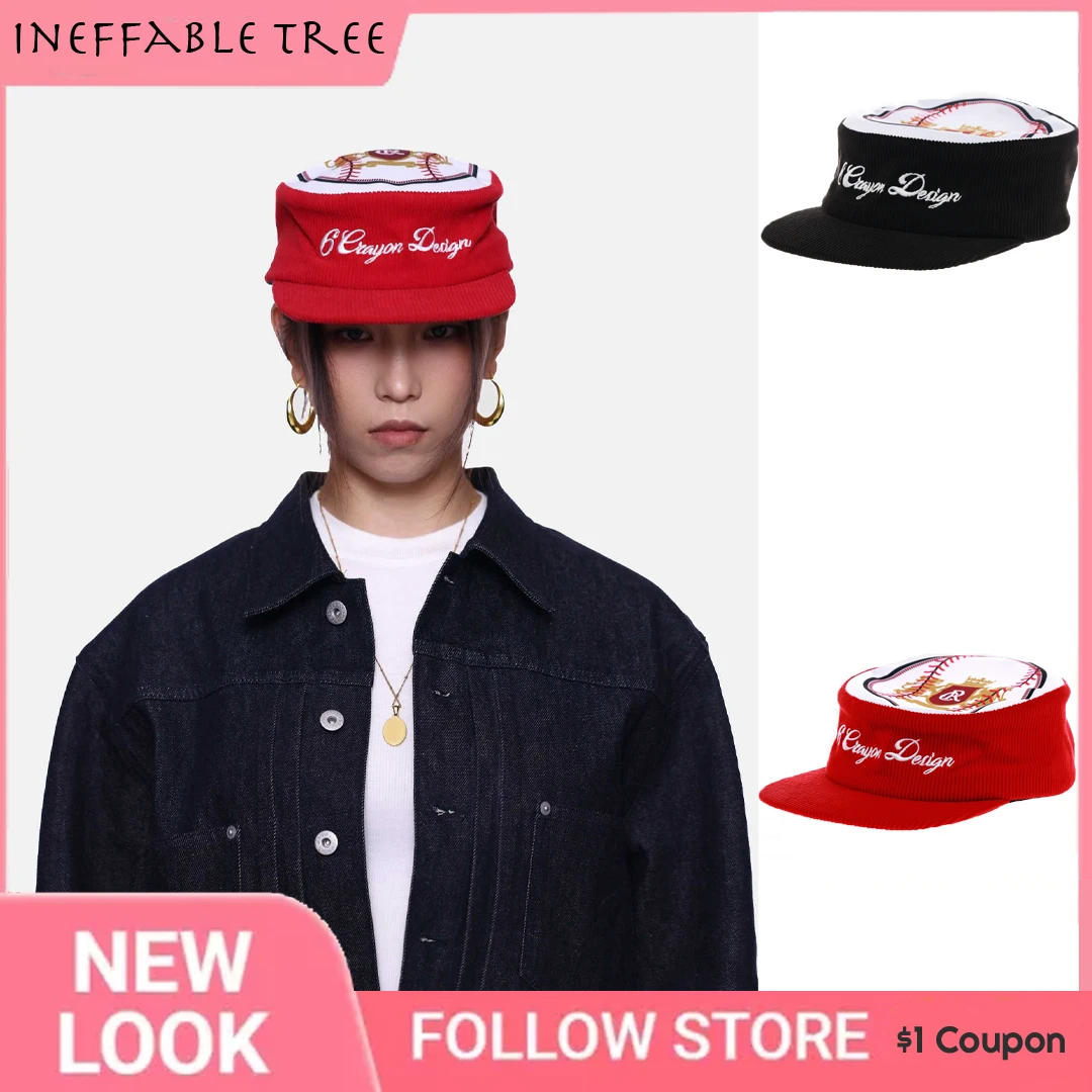 American Retro Flat Top Color Corduroy Embroidery Letter Embroidery Baseball Cap Hip Hop Street Casual Hat for Women Men Kpop