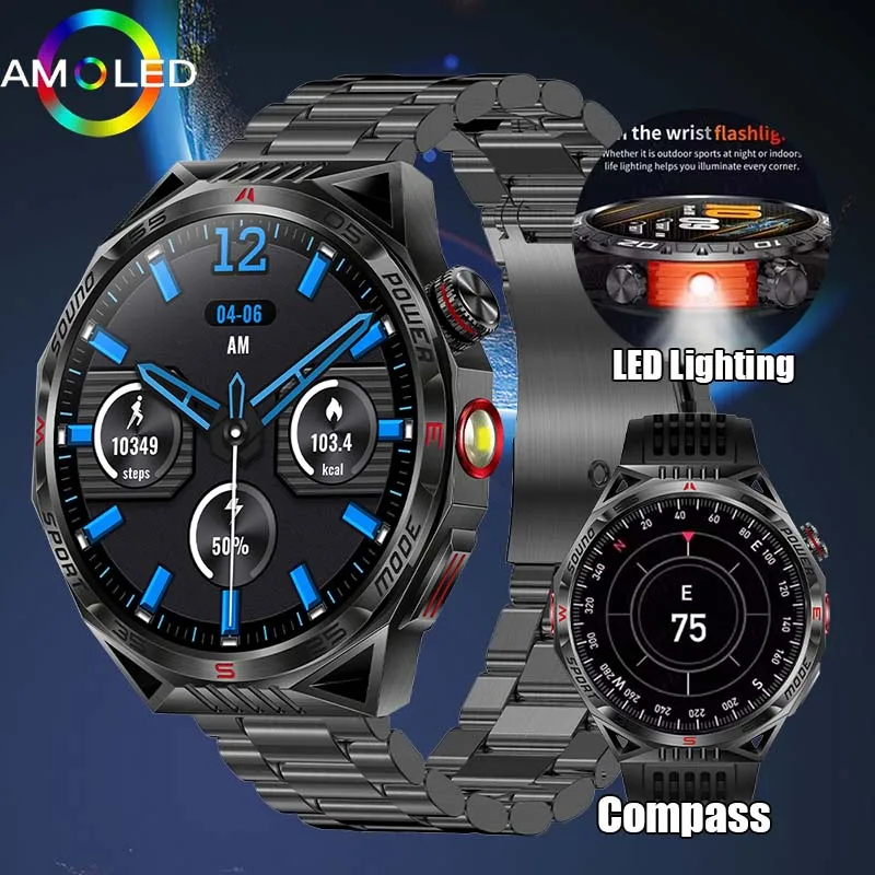 

2024 New For Huawei Smart Watch Men LED Lighting Compass Sports Fitness Tracker Watch IP68 Waterproof Bluetooth Call Smartwatch