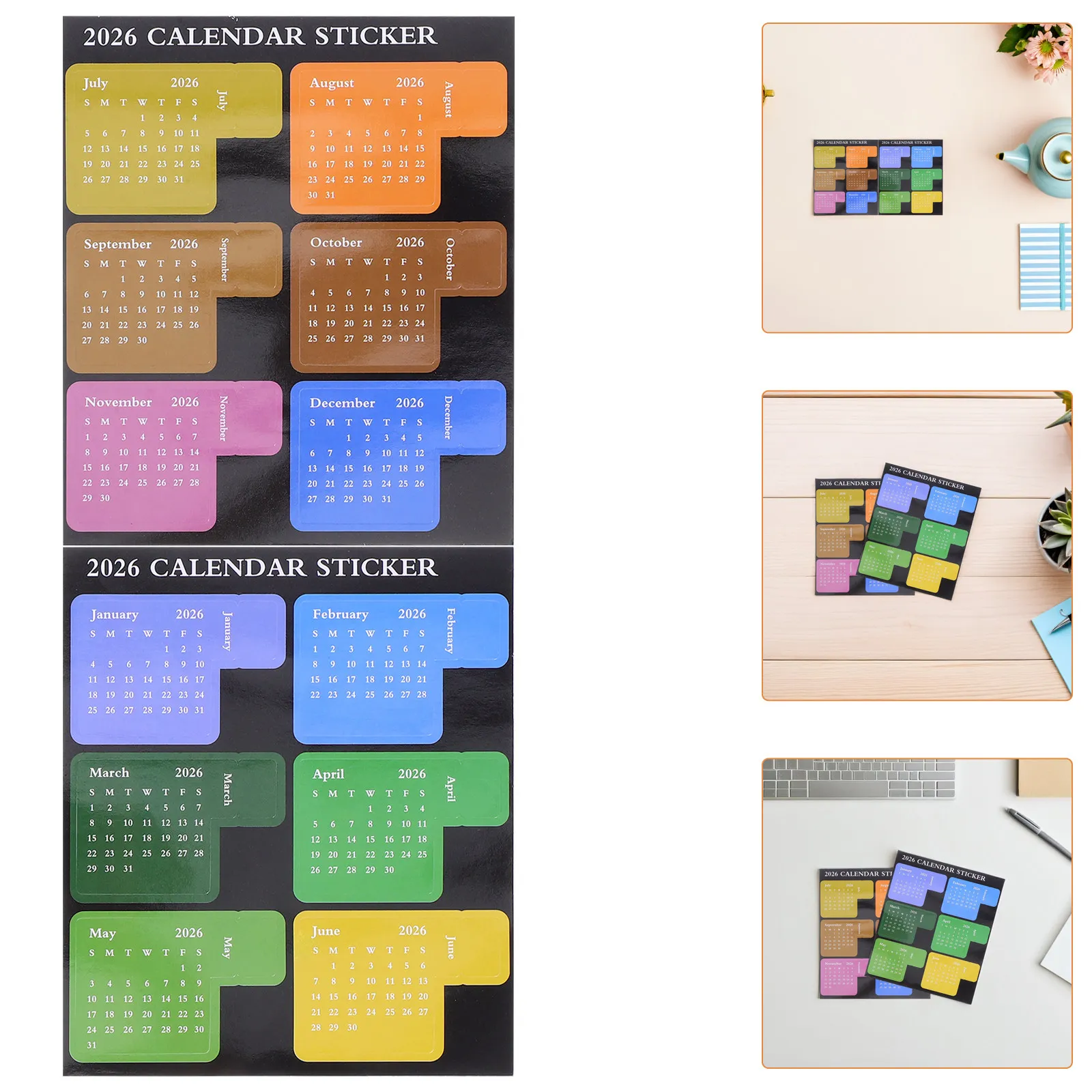 2Set Calendar 2026 Monthly Tabs Planner Stickers Self Adhesive for Diary Notebook Organizers Monthly Stickers