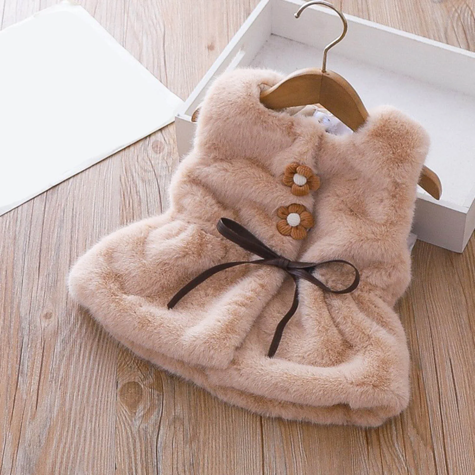 Baby Winter Clothes Flower Fur Vest Girls Jacket Fashion Autumn Winter Kids Fleece Collar Hooded Jackets Warm Wool Coats 아동외투