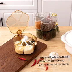 5 Grid Seasoning Box Set Spice Salt Sugar Jars Pepper Condiment Storage Container With Small Spoon Boxes Kitchen Accessories