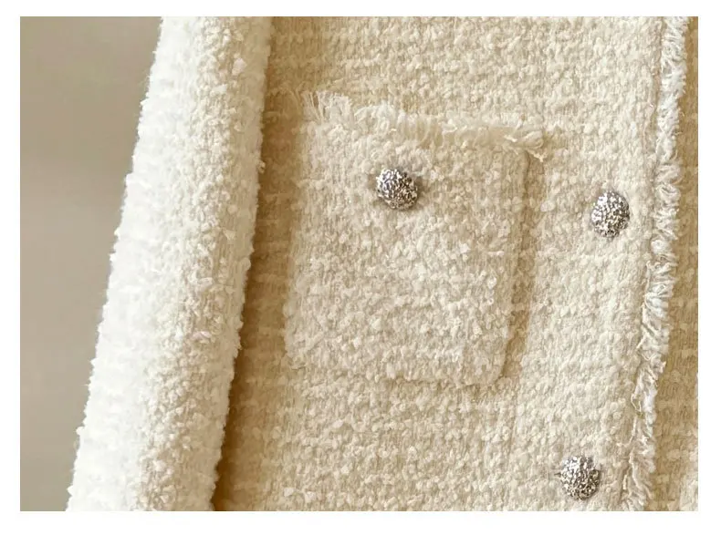 ウールタッセルショートジャケット新しい秋エレガントなラウンドネック多用途洗練された女性のトップアウターウェアロパムジェール女性のためのスーツ