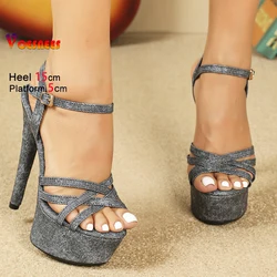 Plus Size Sexy High Heels Fashion Cloth Summer Shoes Nightclub Party 15CM Stilettos Waterproof Platform Modern Sandals For Women