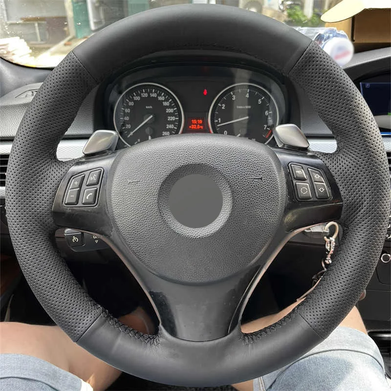 Alcantara Steering Wheel Cover Wrap Genuine Leather Black Thread Car Accessoires Specifically For E92 E93 E87 E82 E88 X1 E84 M3