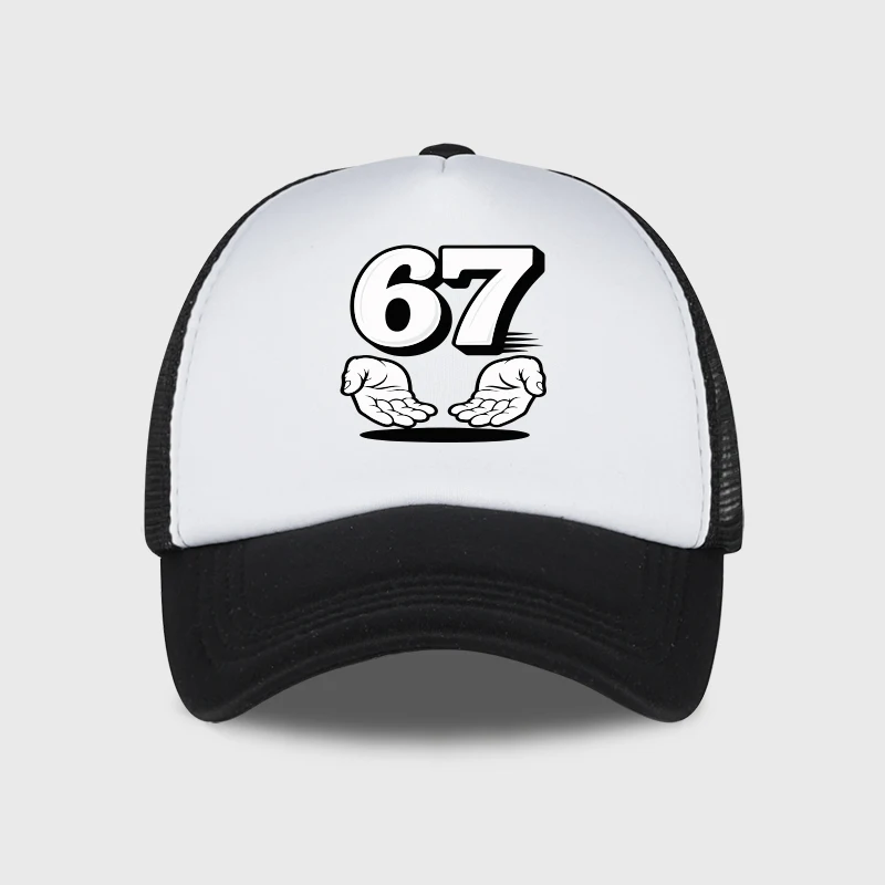 Number 67 Cartoon Handprint Sponge Mesh Cap - Adjustable Unisex Mesh Cap - Breathable Street-Style Sun Hat