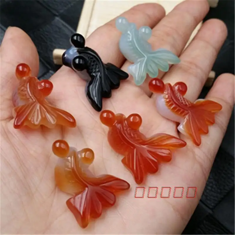 Natural Crystal Colorful Red Carved Small Goldfish Pendant Bag Charm for Men and Women Agate Pendant