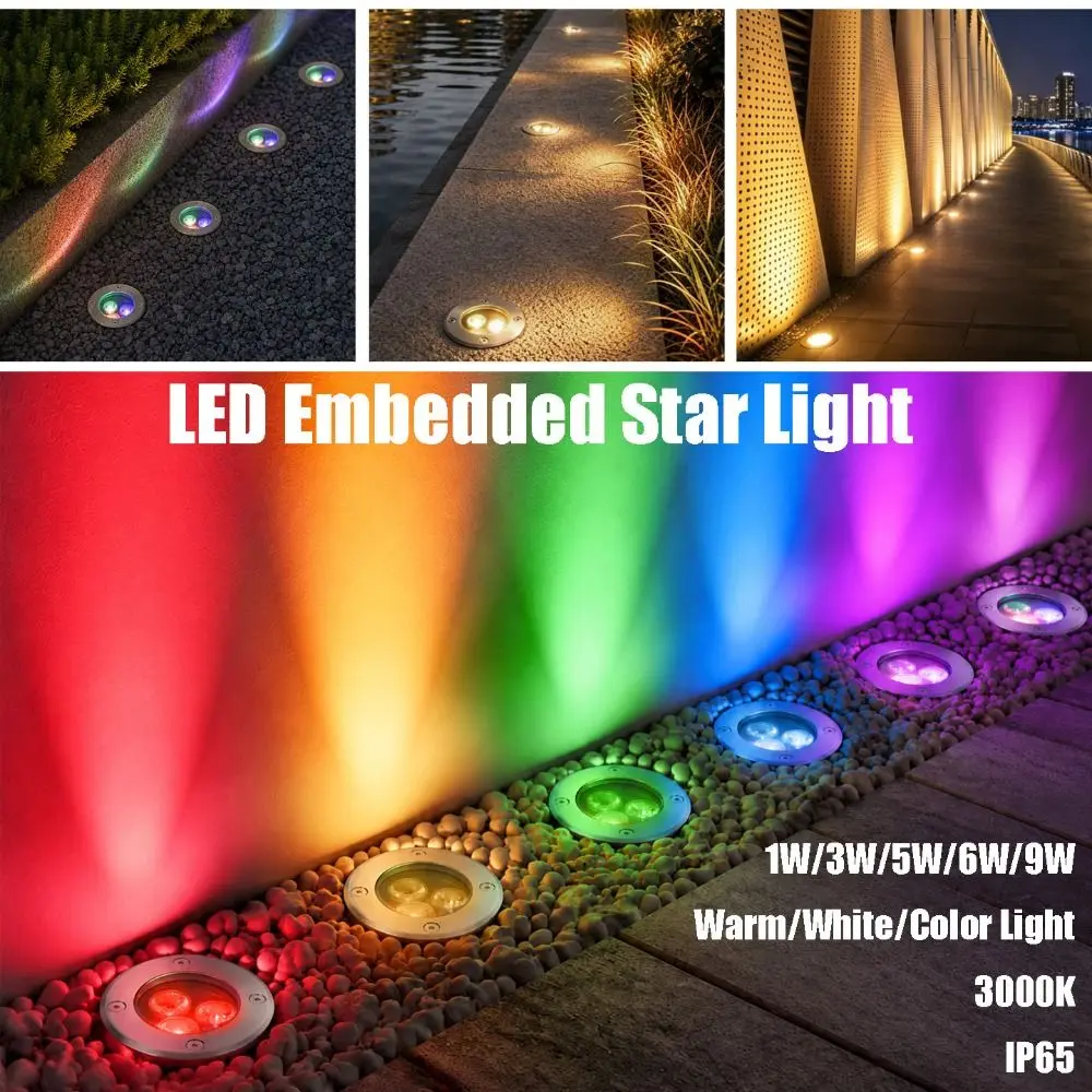 1W/3W/5W/6W/9W Embedded Star Light Warm/White/Color Light IP65 Outdoor Waterproof Step Light 3000K Aluminum