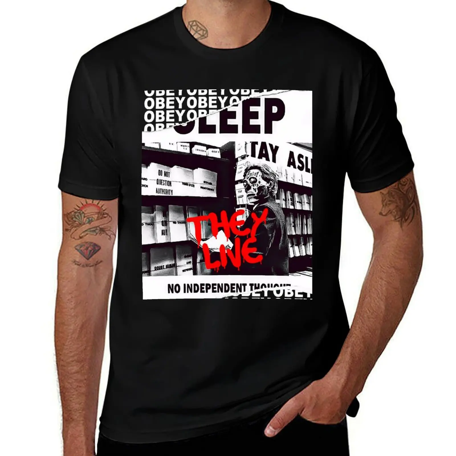 

They Live OBEY Retro Cult Classic Horror Fan Design T-Shirt blue archive blacks t shirt men 100℅ cotton