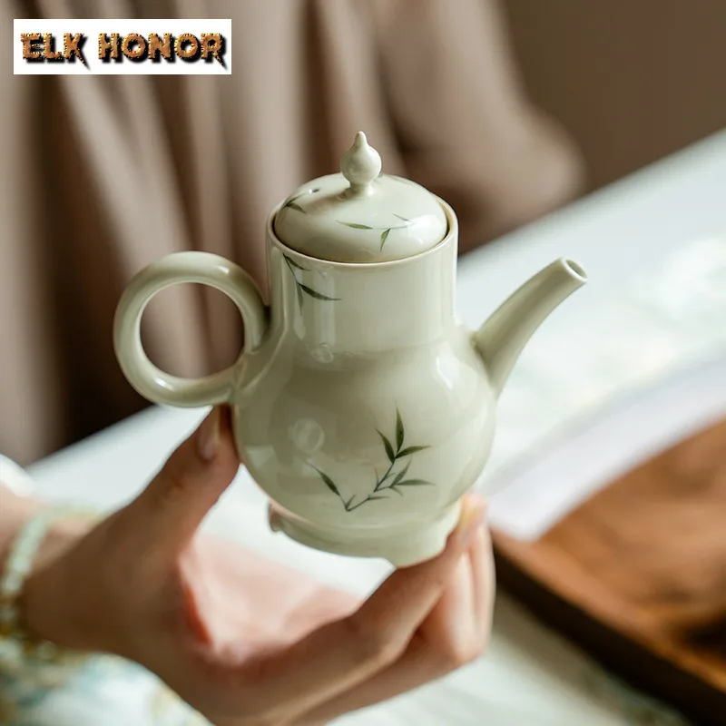 140ml Pure Hand-painted Green Bamboo Teapot Vintage Tea Infuser Pot Tea Maker Kettle with Strainer Drinkware Supplies Decoration